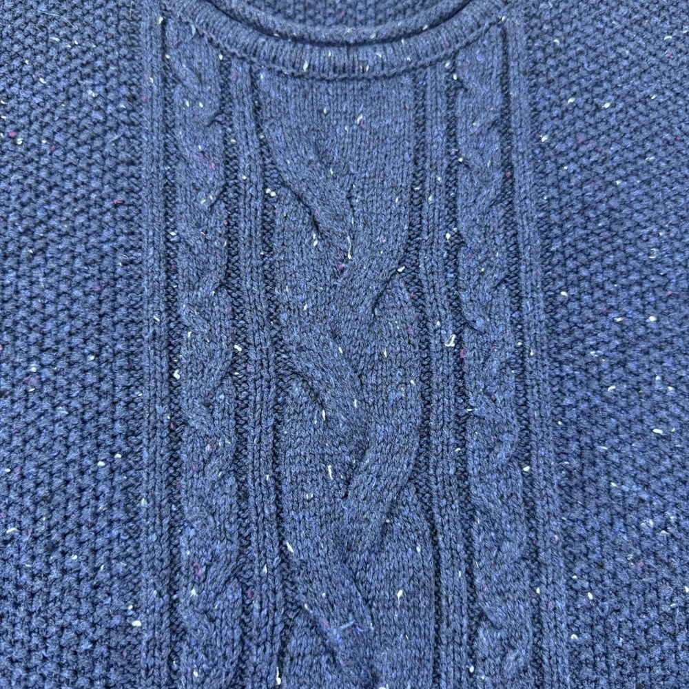 LL Bean Cable Knit Sweater Women's XL Speckled Blue Cotton Blend 290395 Crewneck - Picture 4 of 15
